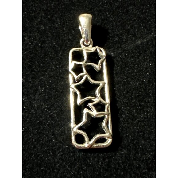 Silver Tone Star Pendant Rectangle Shape Slider Vintage - Picture 3 of 5